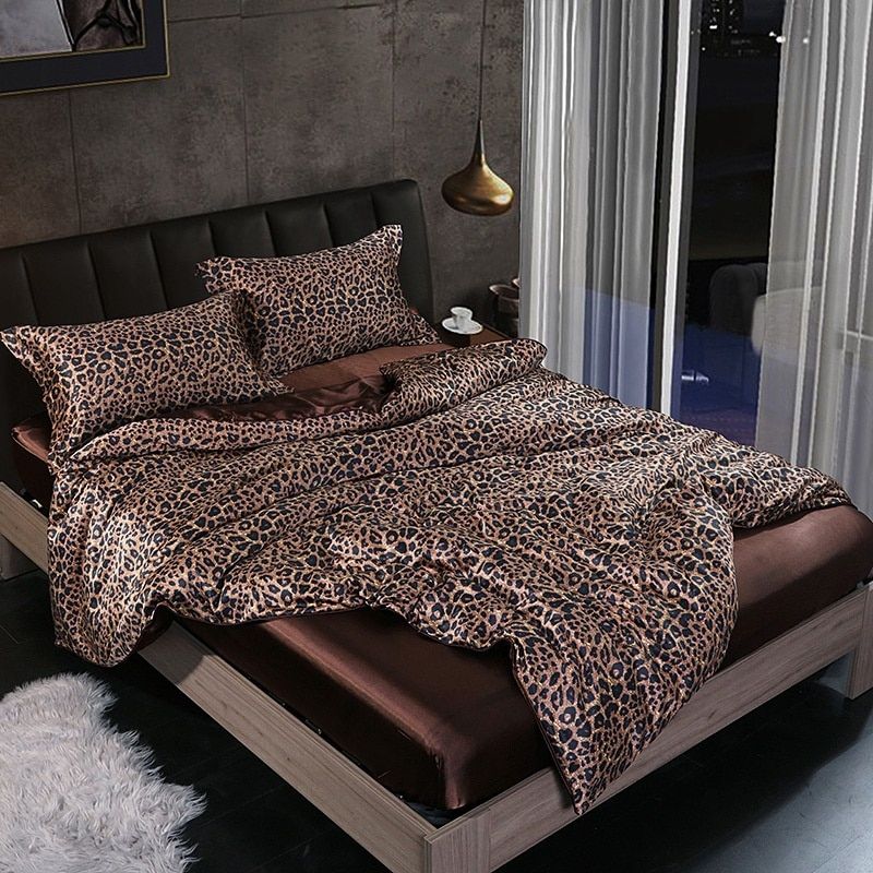 Ensemble de literie en soie/satin 4 pièces — Housse de couette, 2 taies d’oreiller, drap
