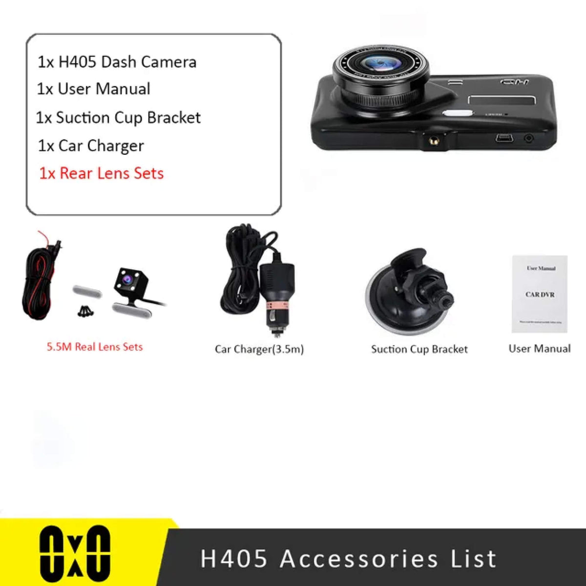 Dubbel bilkamera — 1080p-kamera fram och bak