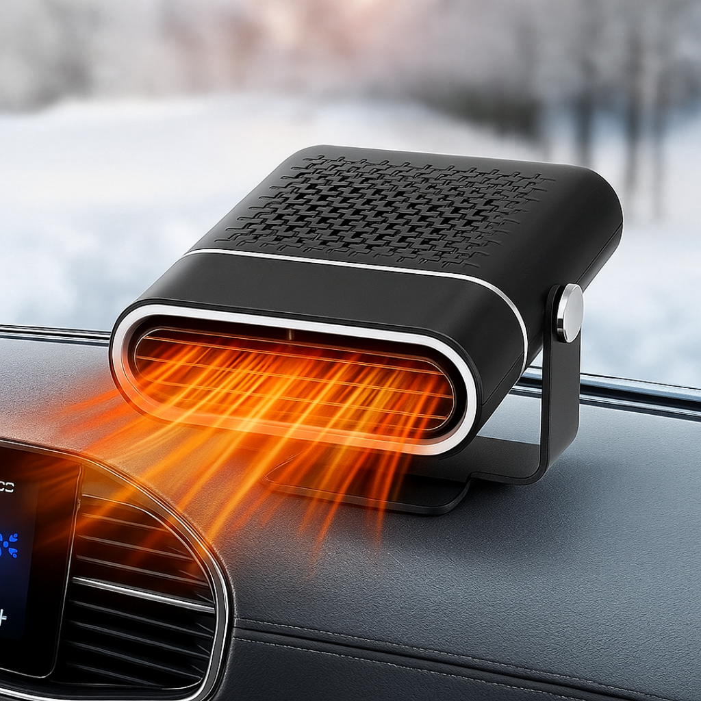 Calefactor y desempañador portátil para automóvil de 12V con USB — Negro