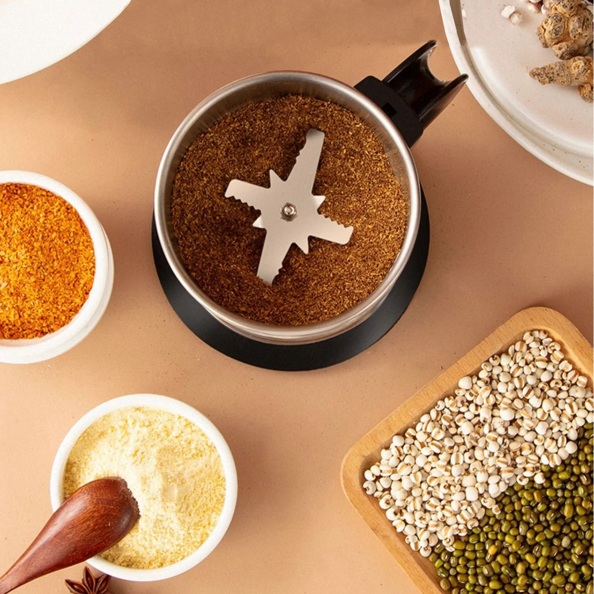 Portable Electric Kitchen Grinder — Stainless Steel Housing, 300ml