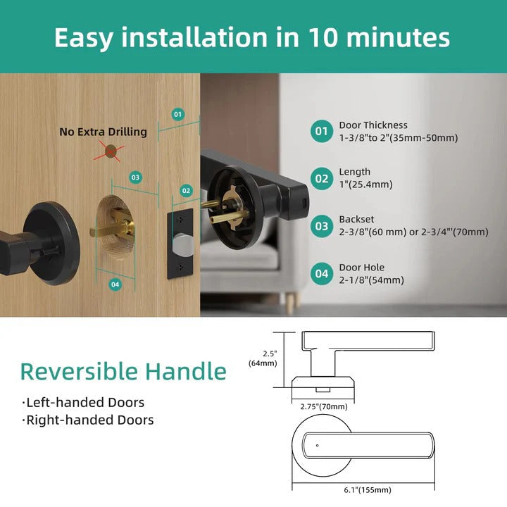 Smart Handle Door Lock — Keyless Access, Fingerprint Reader, Digital Keypad, RFID Keytag