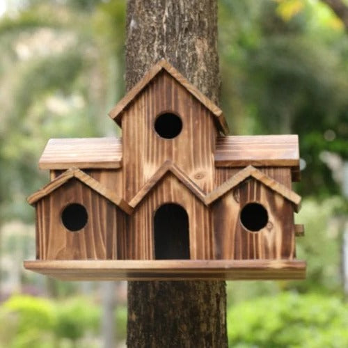 Handmade Wooden Birdhouse — 6 Entry Holes for Smaller Birds