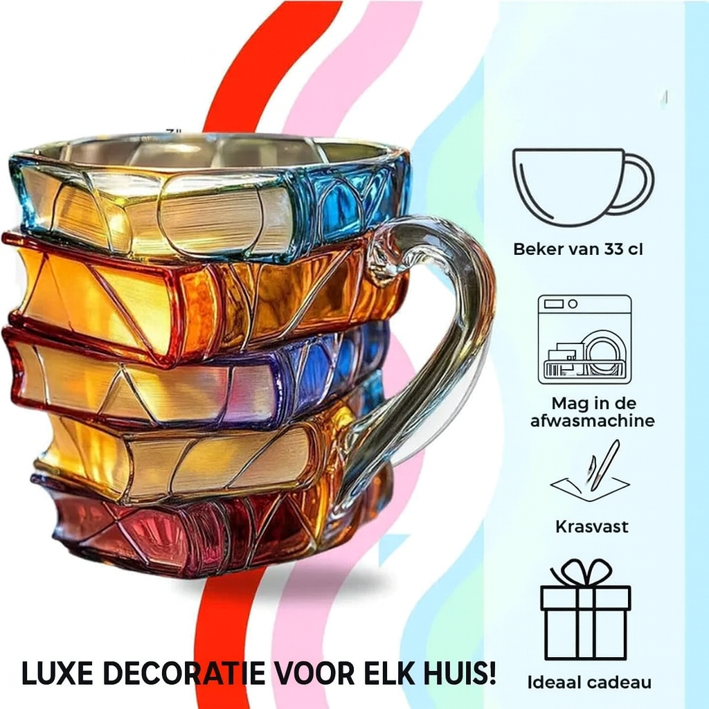 ספל ספרים תלת־ממדי BookCup, צבוע ביד, בהשראת ספרות