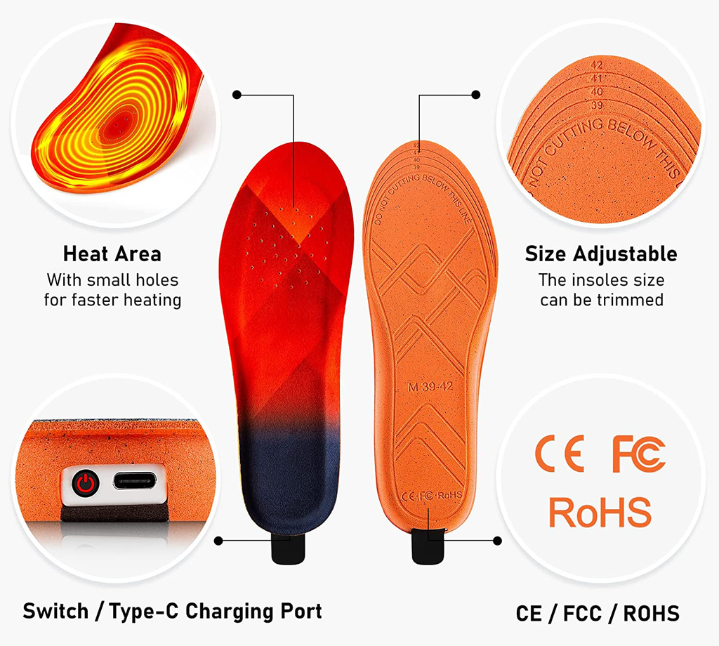 Rechargeable Wireless Heated Insoles — Extended Battery Life
