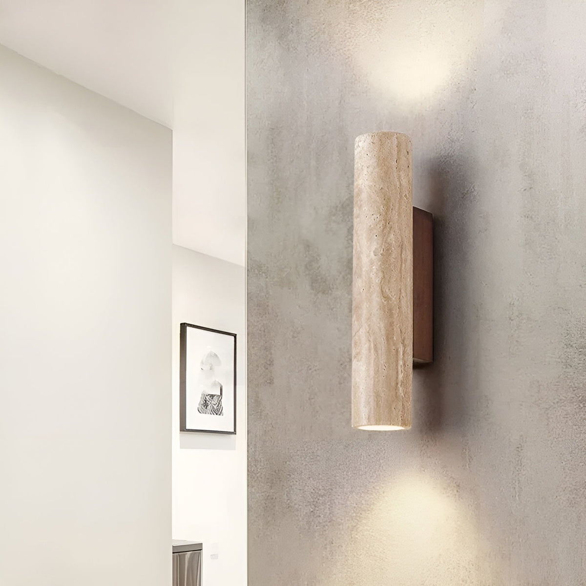 LumeStone wandlamp - marmerafwerking geïnspireerd op travertijn, warme ledgloed