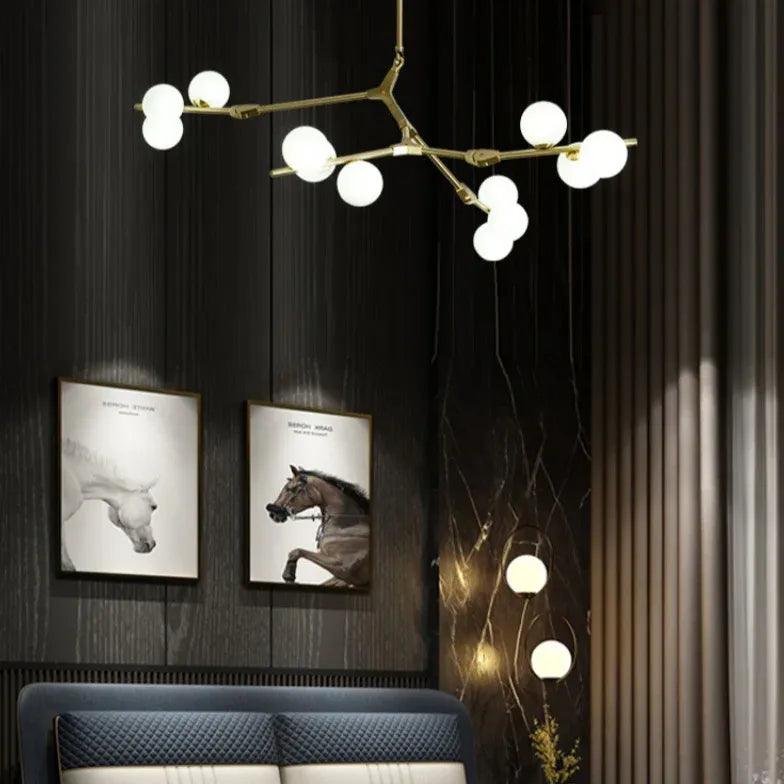 Candelabru luxos din sticlă și fier, cu molecule, pentru dormitor | boxzora