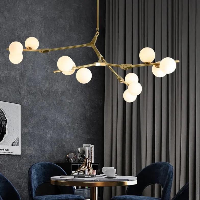 Candelabru luxos din sticlă și fier, cu molecule, pentru dormitor | boxzora