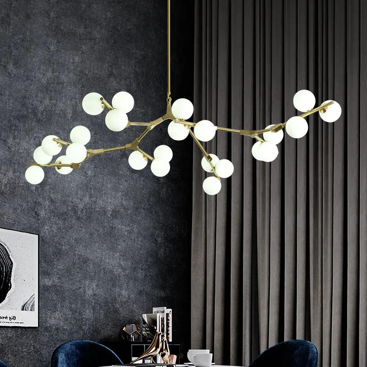 Candelabru luxos din sticlă și fier, cu molecule, pentru dormitor | boxzora