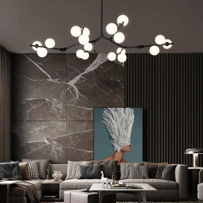 Candelabru luxos din sticlă și fier, cu molecule, pentru dormitor | boxzora