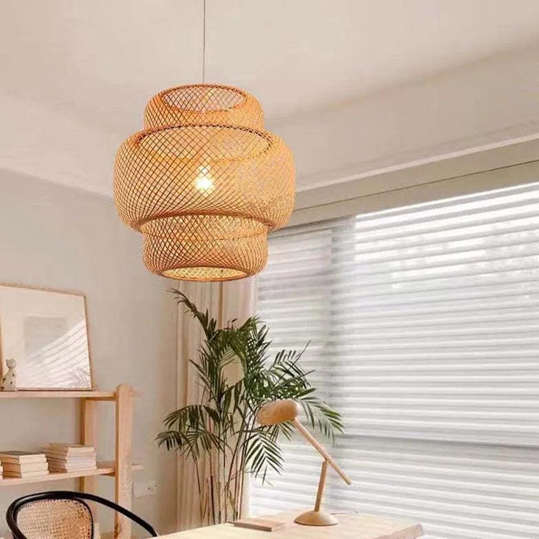 Candeeiro suspenso estilo lanterna, de entrançado de bambu retro chinês | boxzora