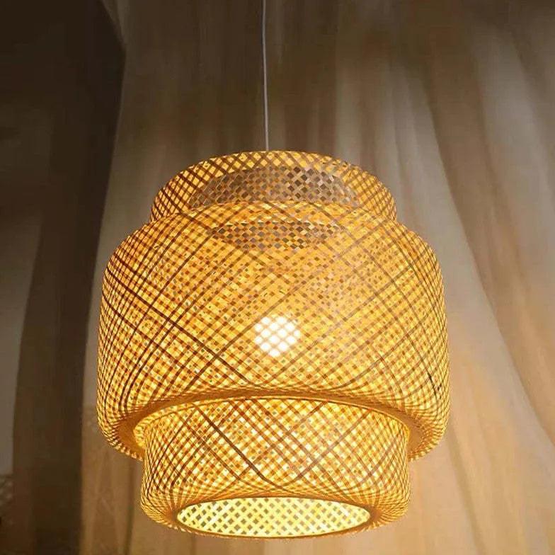 Candeeiro suspenso estilo lanterna, de entrançado de bambu retro chinês | boxzora