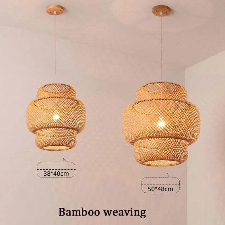 Candeeiro suspenso estilo lanterna, de entrançado de bambu retro chinês | boxzora