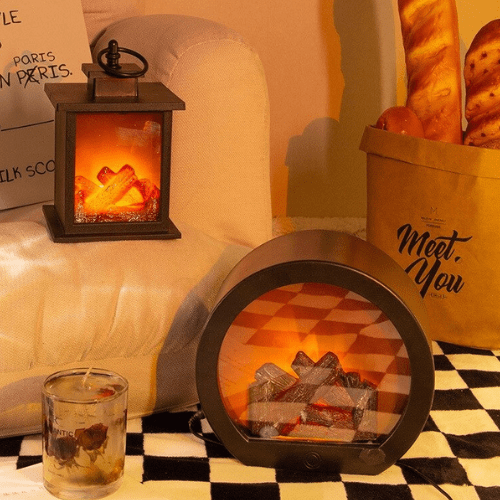 Rustic Design LED Fireplace Table Lamp