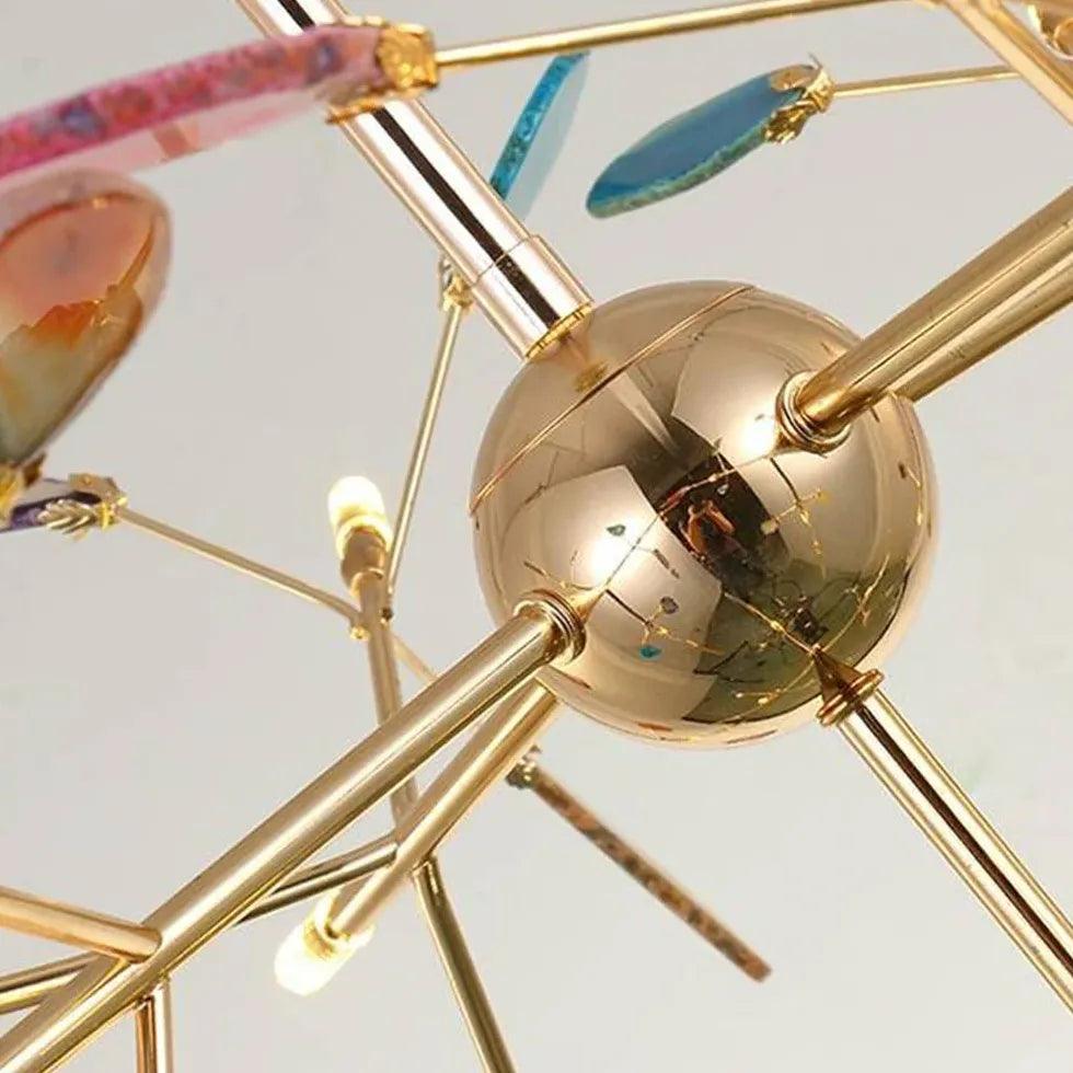 Araña nórdica de ágata regulable en altura para el salón, diseño de luciérnagas | boxzora