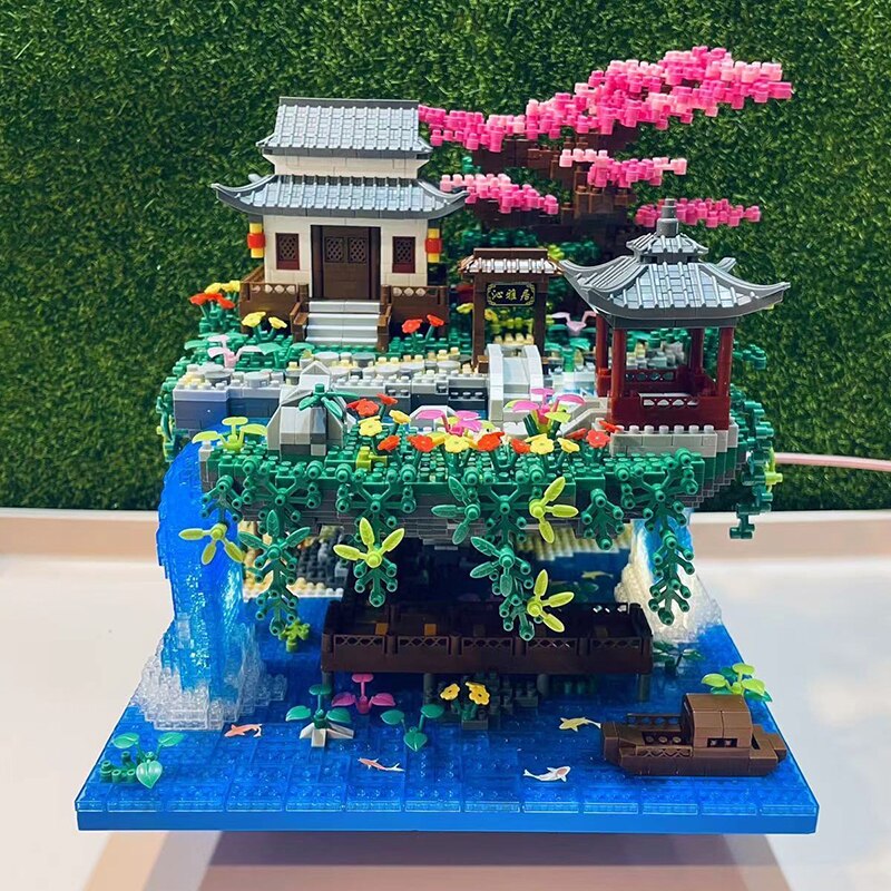 Fossfall Japanese House Sakura Floating Island Nano Building Kit — 3660+ Pieces