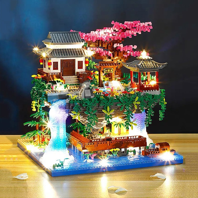 Fossfall Japanese House Sakura Floating Island Nano Building Kit — 3660+ Pieces