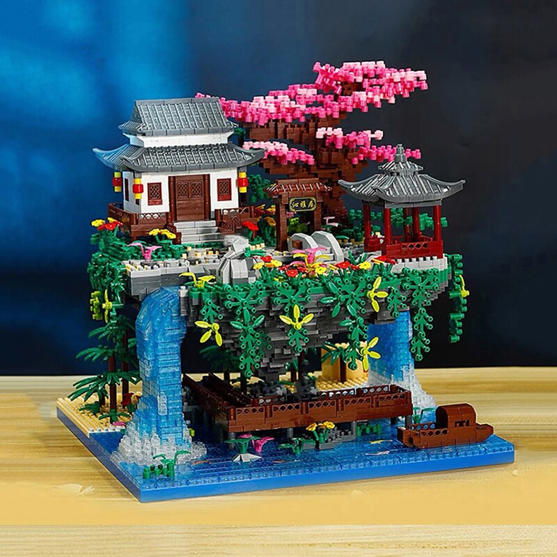 Fossfall Japanese House Sakura Floating Island Nano Building Kit — 3660+ Pieces