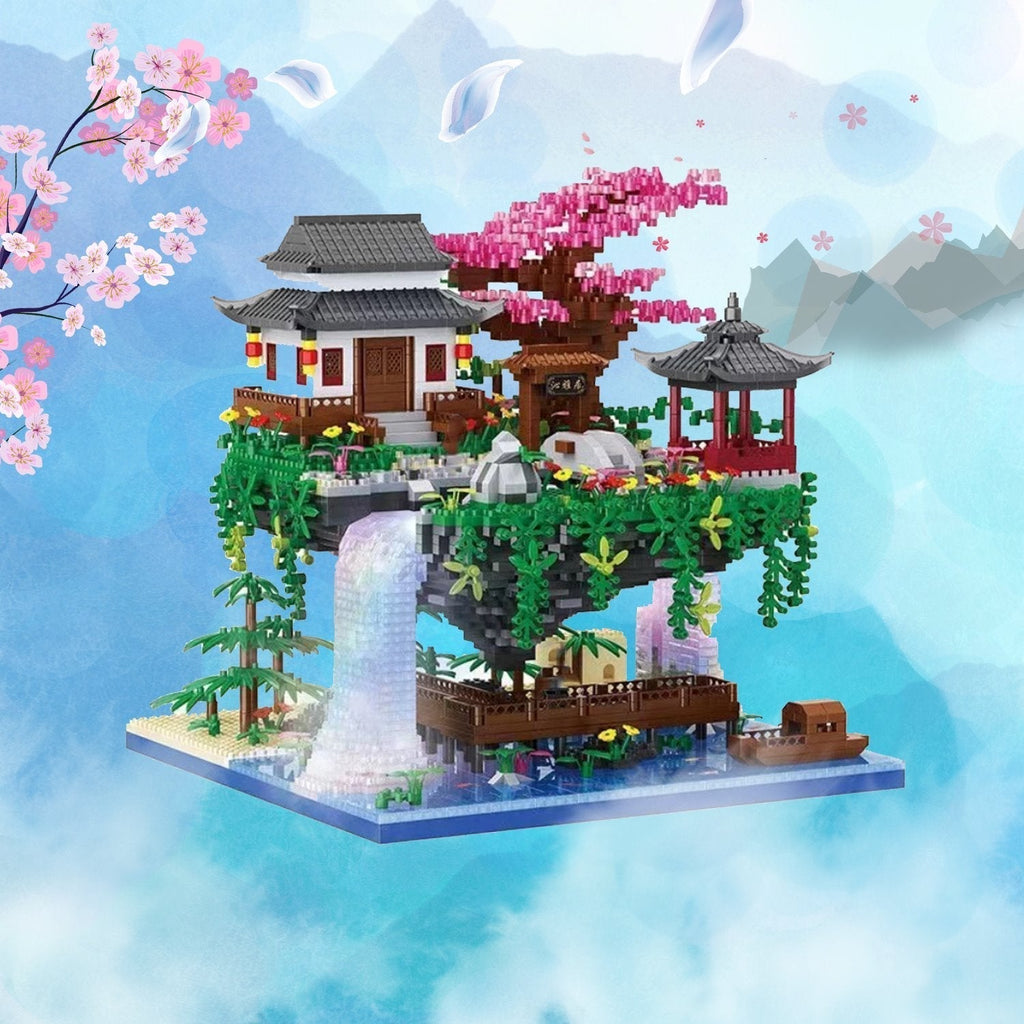 Fossfall Japanese House Sakura Floating Island Nano Building Kit — 3660+ Pieces