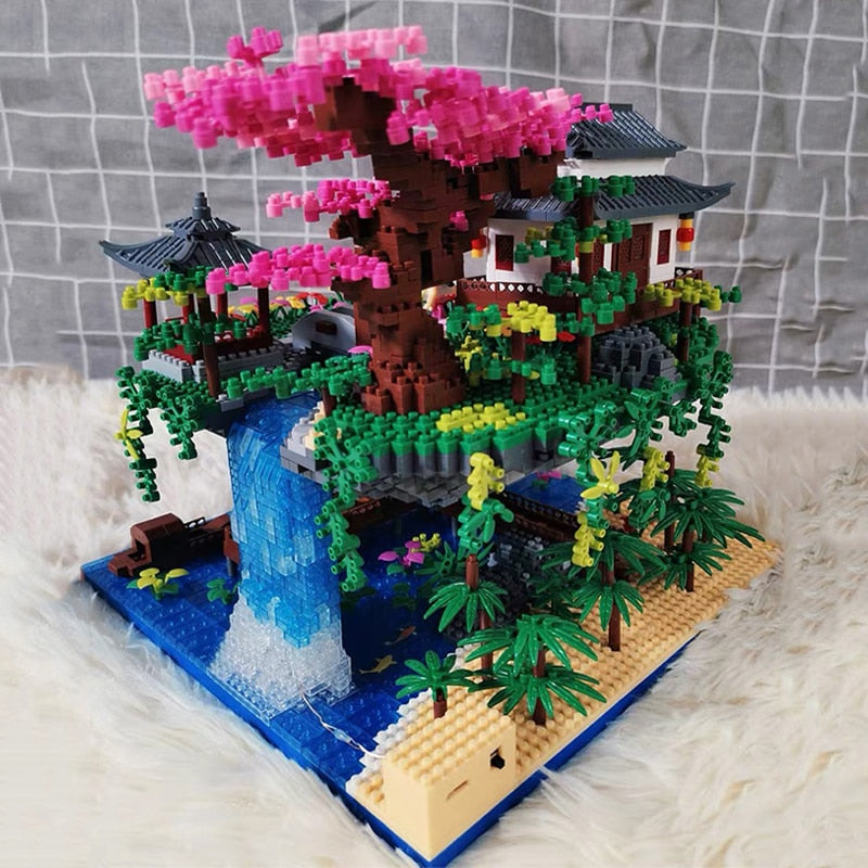 Fossfall Japanese House Sakura Floating Island Nano Building Kit — 3660+ Pieces
