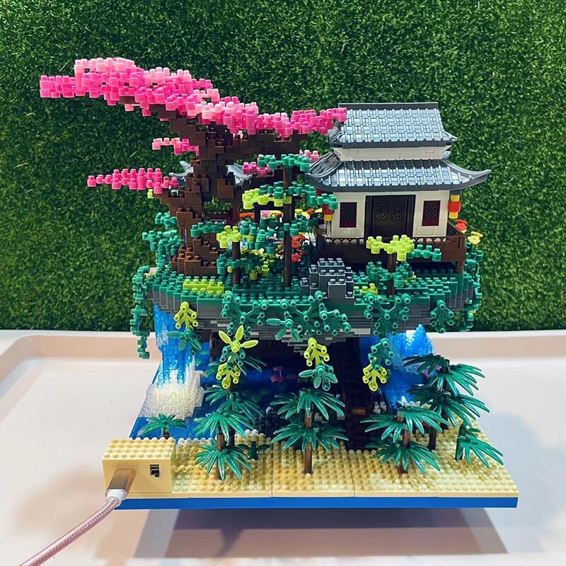 Fossfall Japanese House Sakura Floating Island Nano Building Kit — 3660+ Pieces