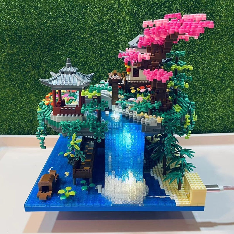Fossfall Japanese House Sakura Floating Island Nano Building Kit — 3660+ Pieces