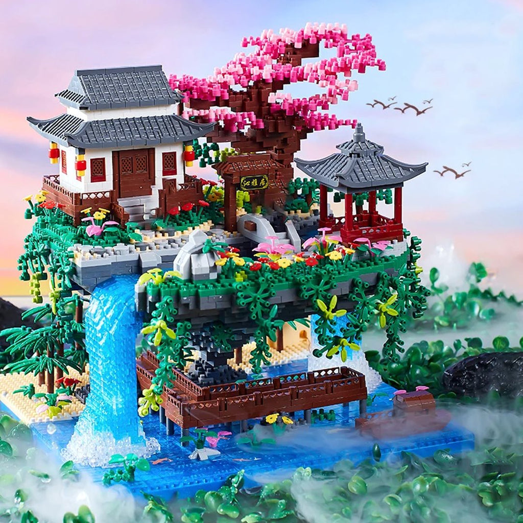 Fossfall Japanese House Sakura Floating Island Nano Building Kit — 3660+ Pieces