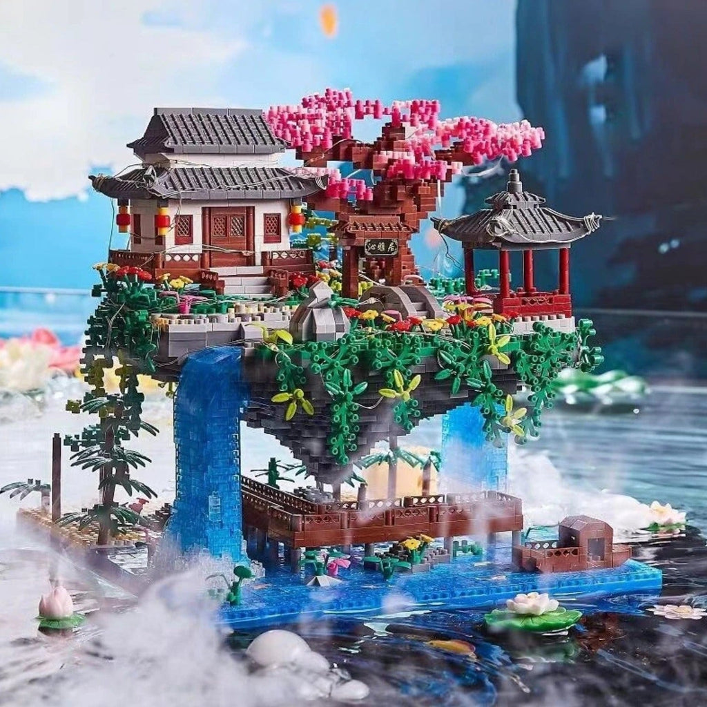 Fossfall Japanese House Sakura Floating Island Nano Building Kit — 3660+ Pieces