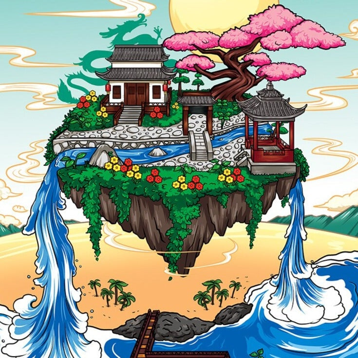 Fossfall Japanese House Sakura Floating Island Nano Building Kit — 3660+ Pieces