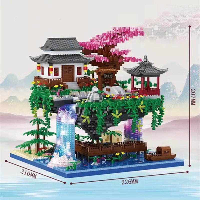 Fossfall Japanese House Sakura Floating Island Nano Building Kit — 3660+ Pieces