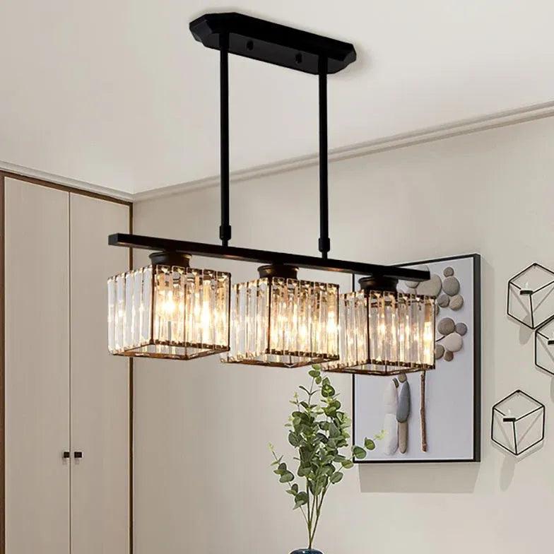 Candeeiro suspenso de cristal quadrado comprido, luxo discreto | boxzora
