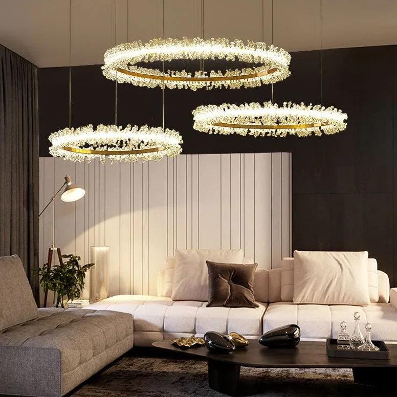 Nowoczesna okrągła lampa wisząca z kryształem do salonu | boxzora