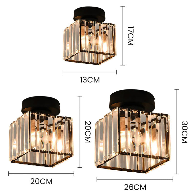 Crystal Glass Ceiling Light — Compact Design, Brass Fixture