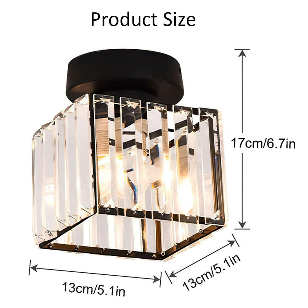Crystal Glass Ceiling Light — Compact Design, Brass Fixture