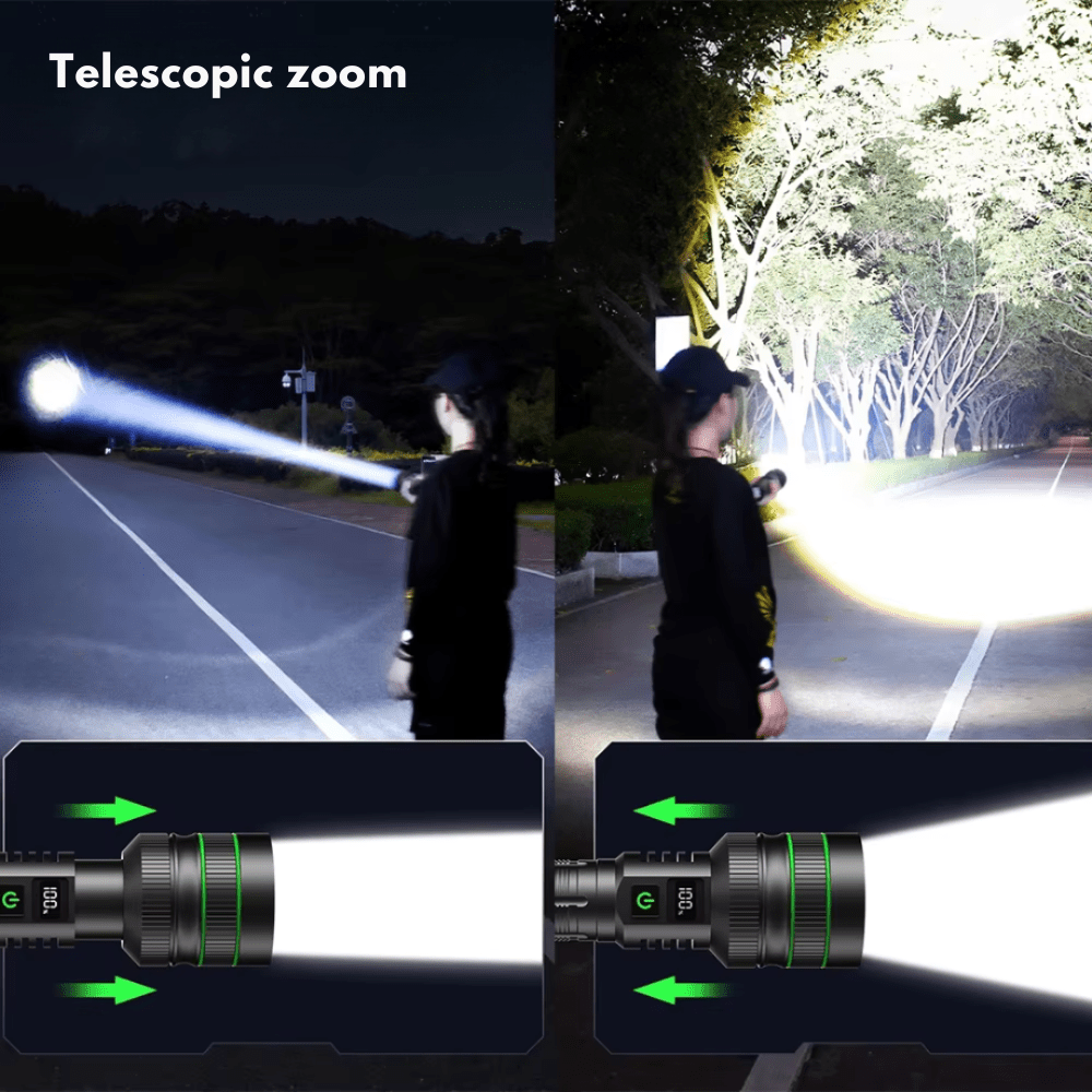 Robust uppladdningsbar LED-ficklampa – justerbar ljusstråle med zoom, kompakt och portabel konstruktion