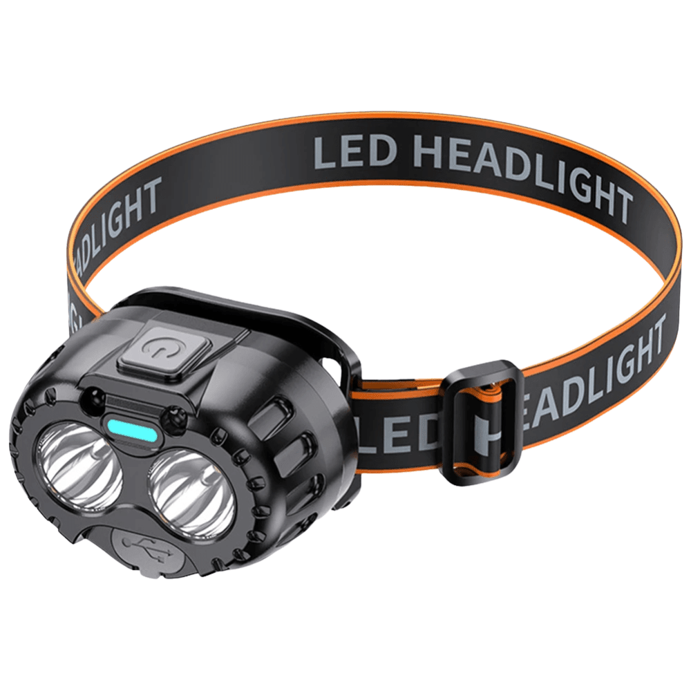 Laddningsbar LED-pannlampa — 250 lumen, IPX4-vattentålighet, handsfreepassform med rörelsesensor