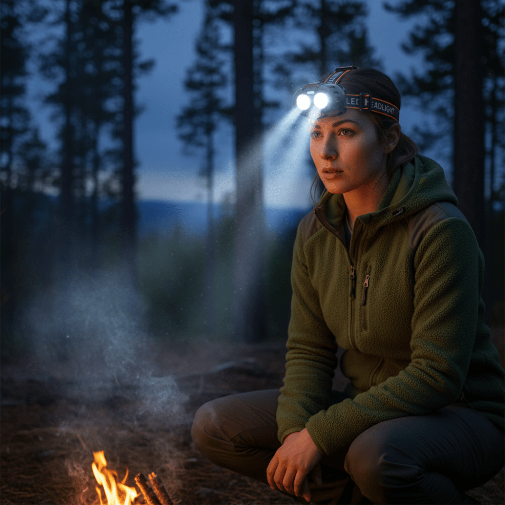 Laddningsbar LED-pannlampa — 250 lumen, IPX4-vattentålighet, handsfreepassform med rörelsesensor