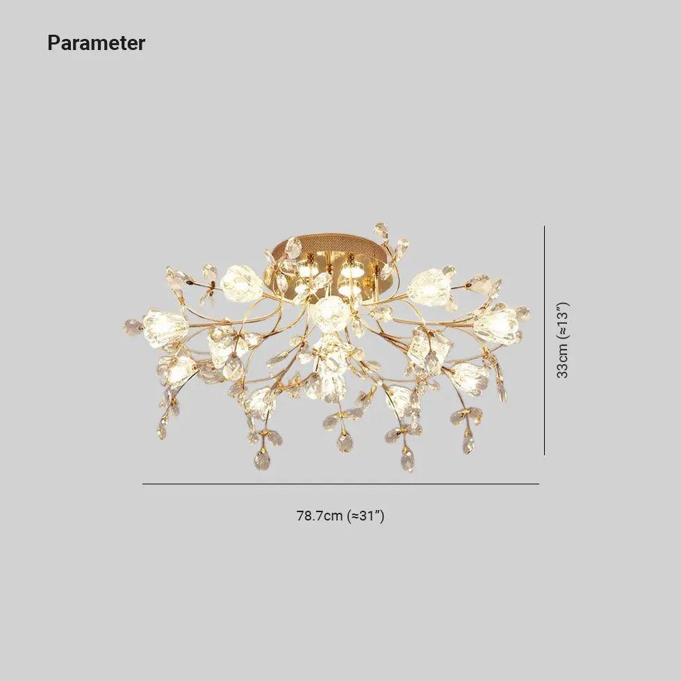 Luksuriøs loftslampe med blomstermotiv og krystaller til stuen | boxzora