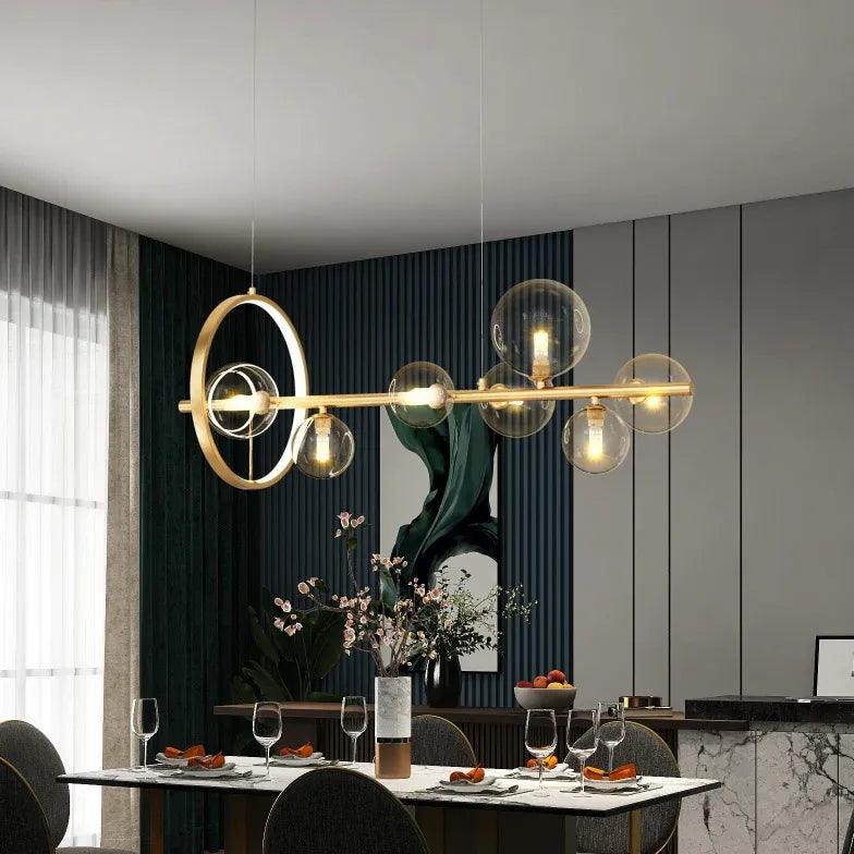 Lámpara de araña nórdica geométrica de cristal para el comedor | boxzora