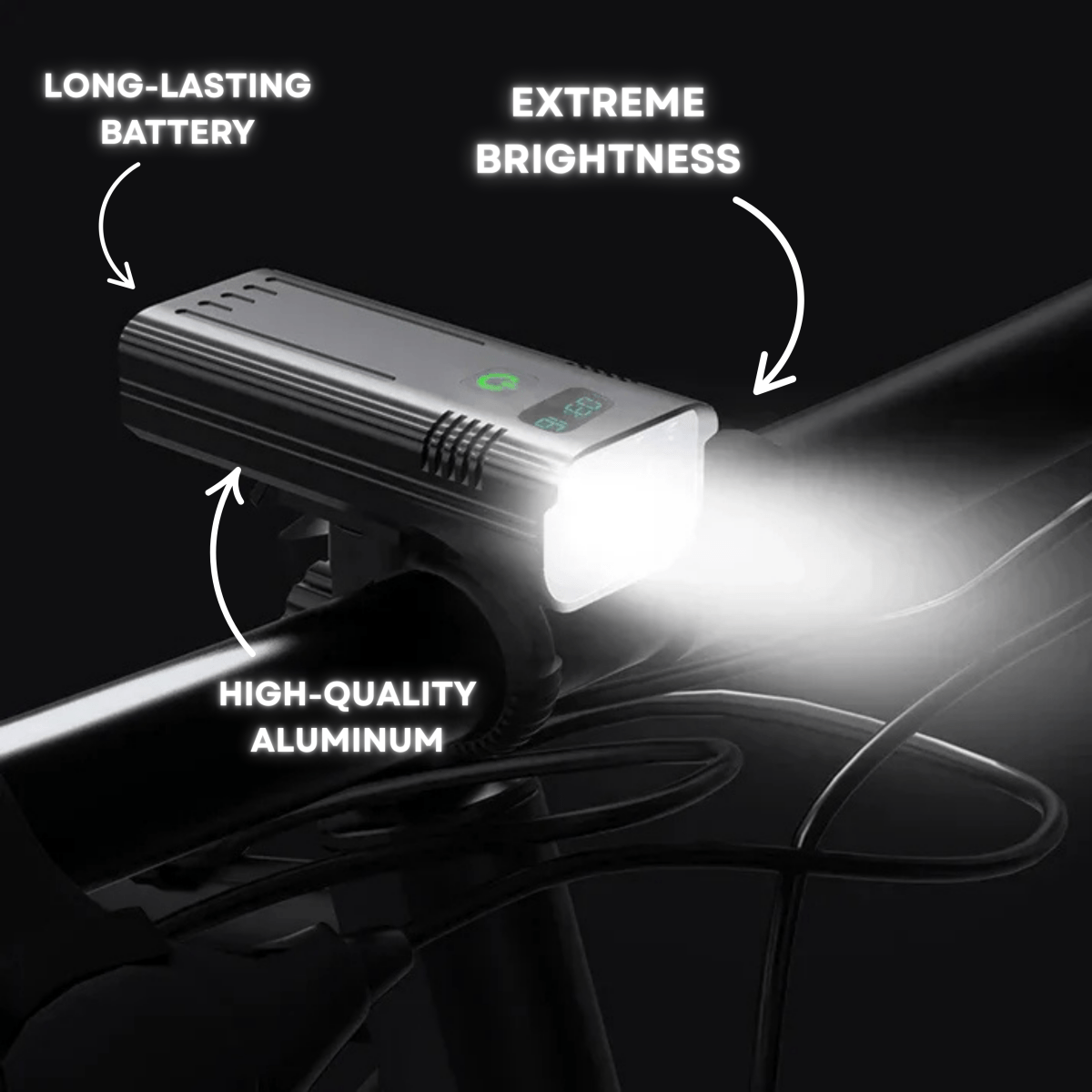 RoadGlow X-cykellampa — 12 LED-lampor, 5000 lumen, USB-C-uppladdningsbart batteri