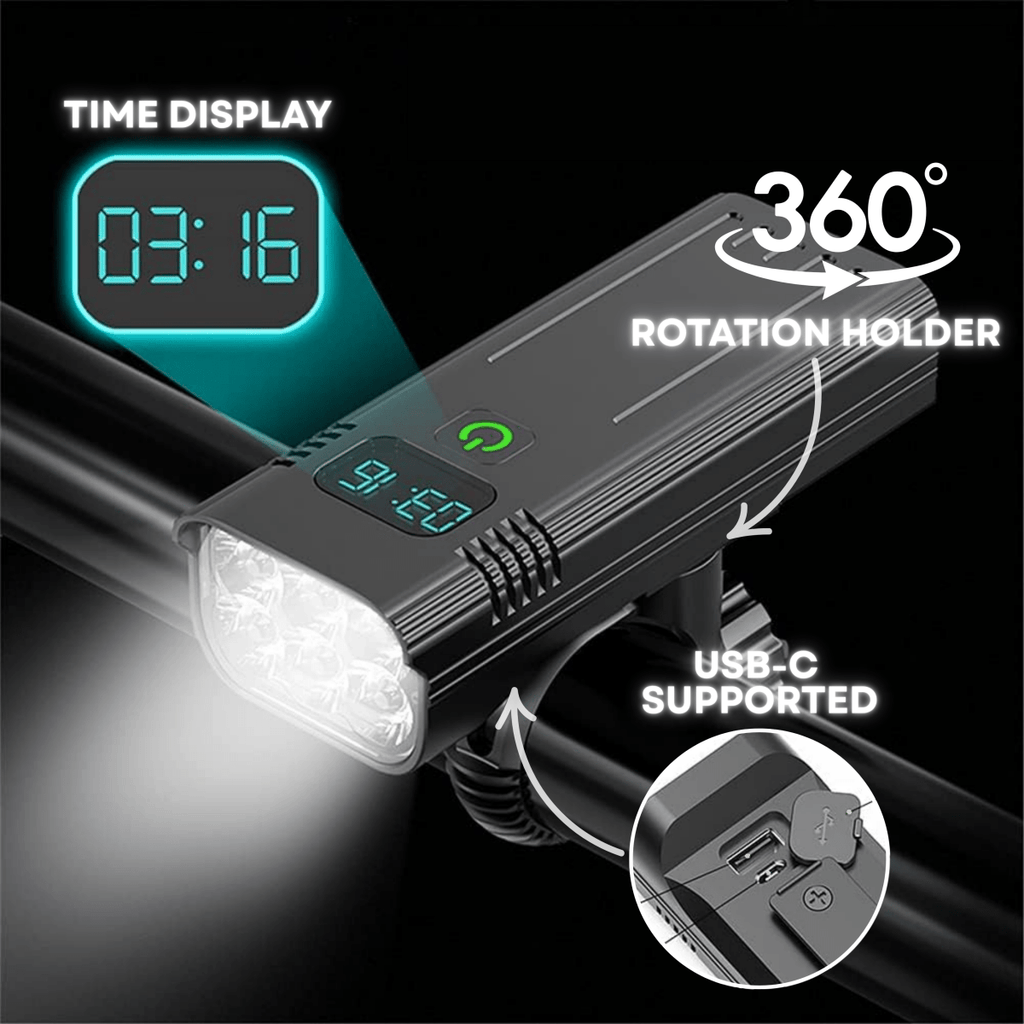 RoadGlow X-cykellampa — 12 LED-lampor, 5000 lumen, USB-C-uppladdningsbart batteri