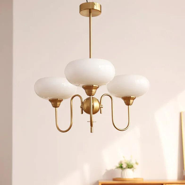 Candelabru Mid-Century din sticlă crem cu nuanță de kaki, cu intensitate reglabilă, pentru living | boxzora