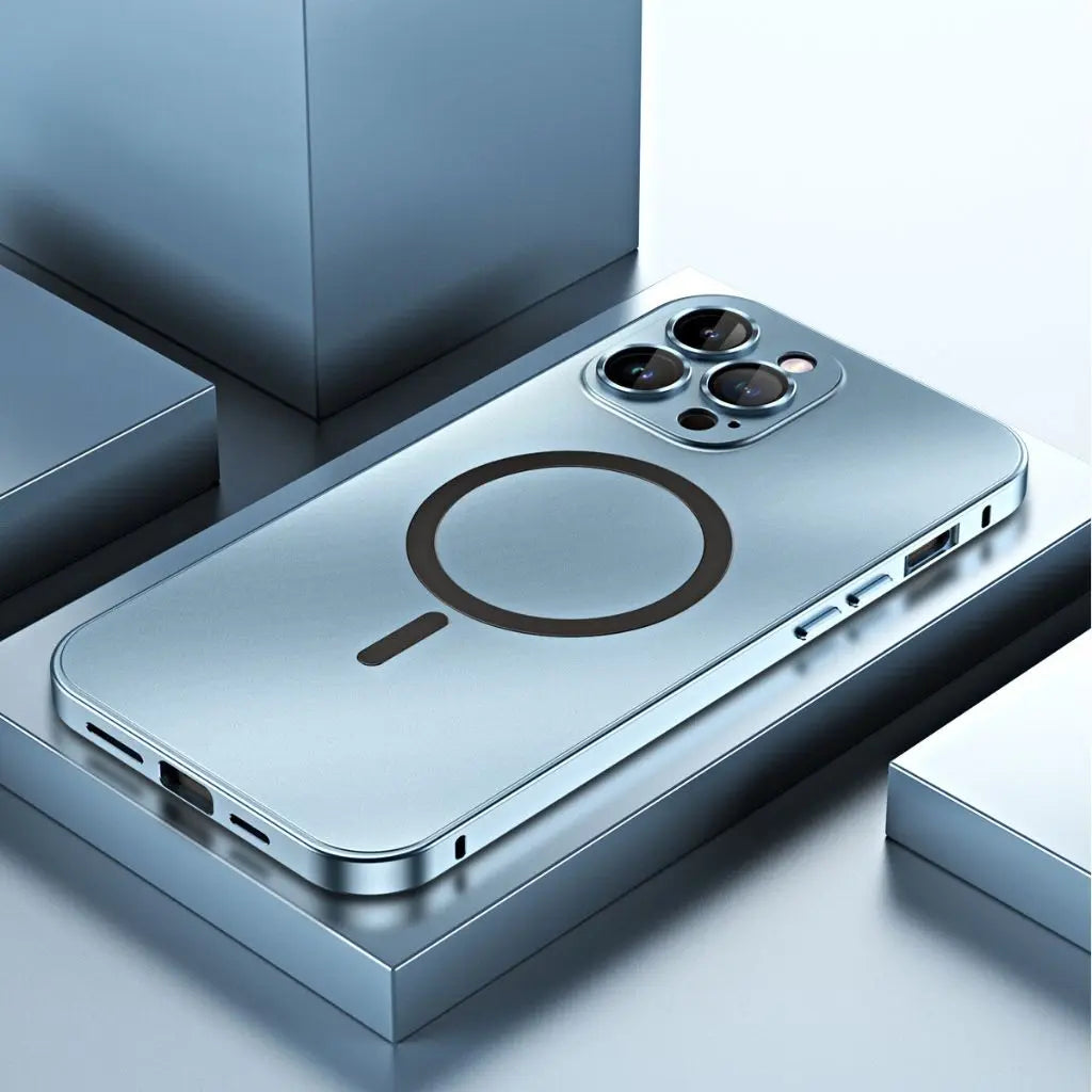 Capa magnética metálica para iPhone – Estrutura robusta compatível com MagSafe, proteção resistente, design elegante