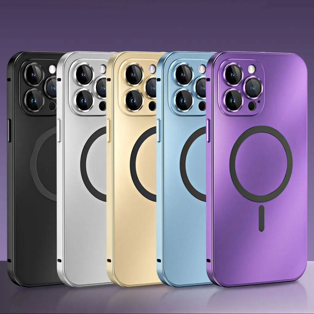 Capa magnética metálica para iPhone – Estrutura robusta compatível com MagSafe, proteção resistente, design elegante