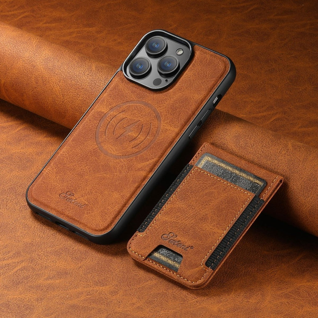 Husă premium din piele pentru smartphone Magvibe – Suport pentru carduri integrat, compatibilă cu MagSafe, husă de protecție