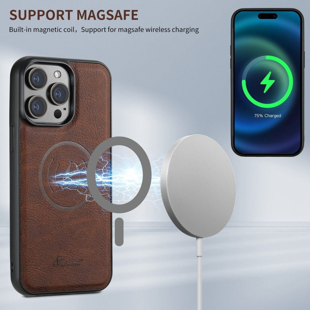 Husă premium din piele pentru smartphone Magvibe – Suport pentru carduri integrat, compatibilă cu MagSafe, husă de protecție