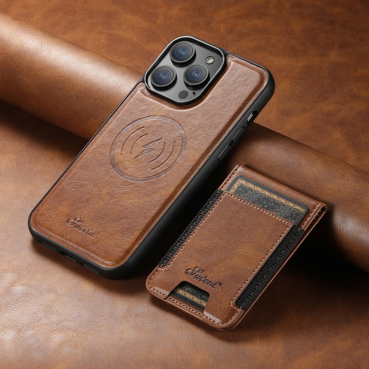 Husă premium din piele pentru smartphone Magvibe – Suport pentru carduri integrat, compatibilă cu MagSafe, husă de protecție