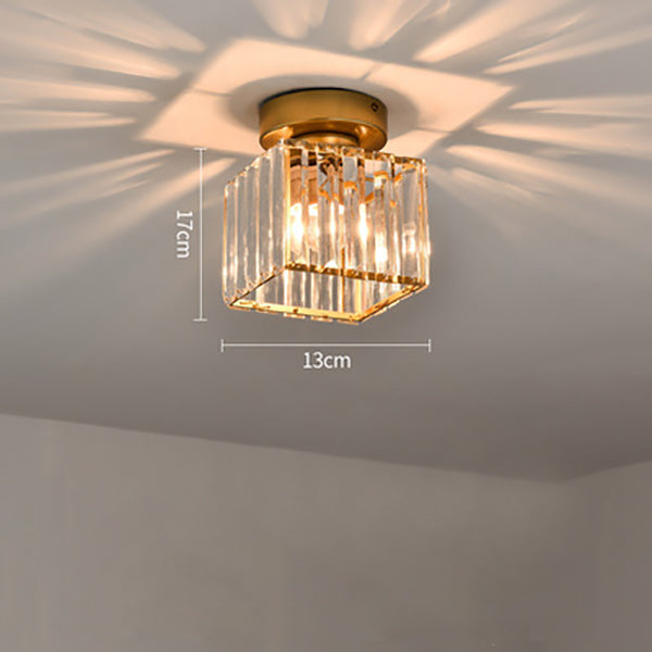Crystal Glass Ceiling Light — Compact Design, Brass Fixture