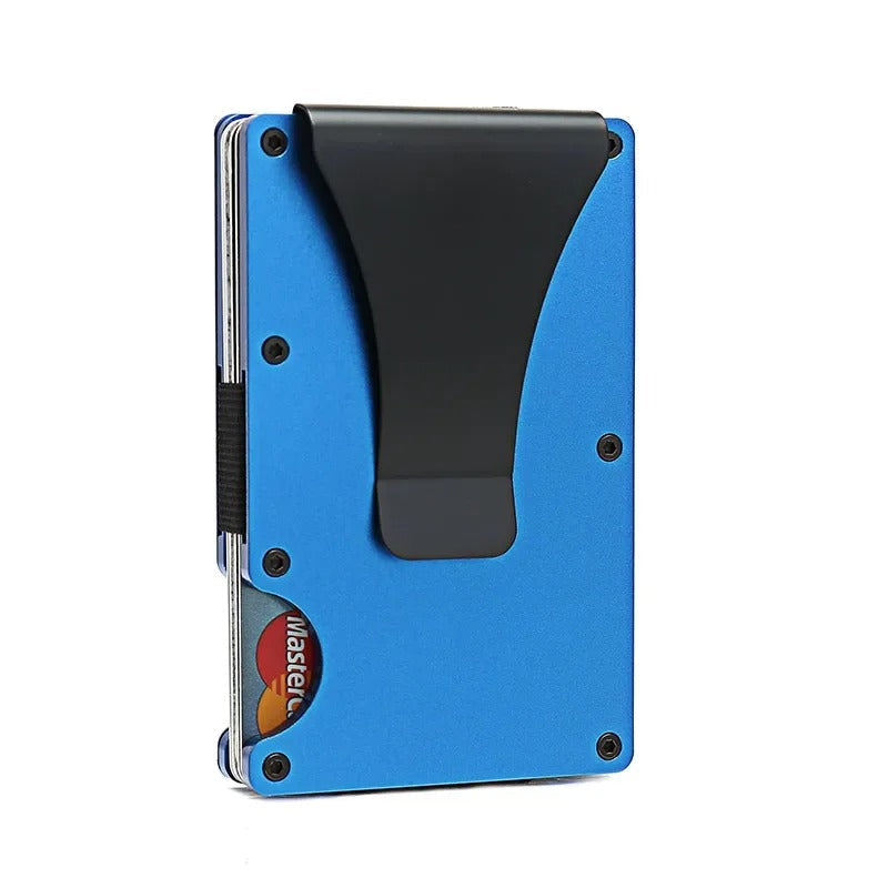 Portacarte in cobalto opaco al titanio – Portafoglio RFID sottile ed elegante, capacità di 12 carte