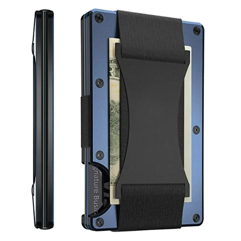 Portacarte in cobalto opaco al titanio – Portafoglio RFID sottile ed elegante, capacità di 12 carte