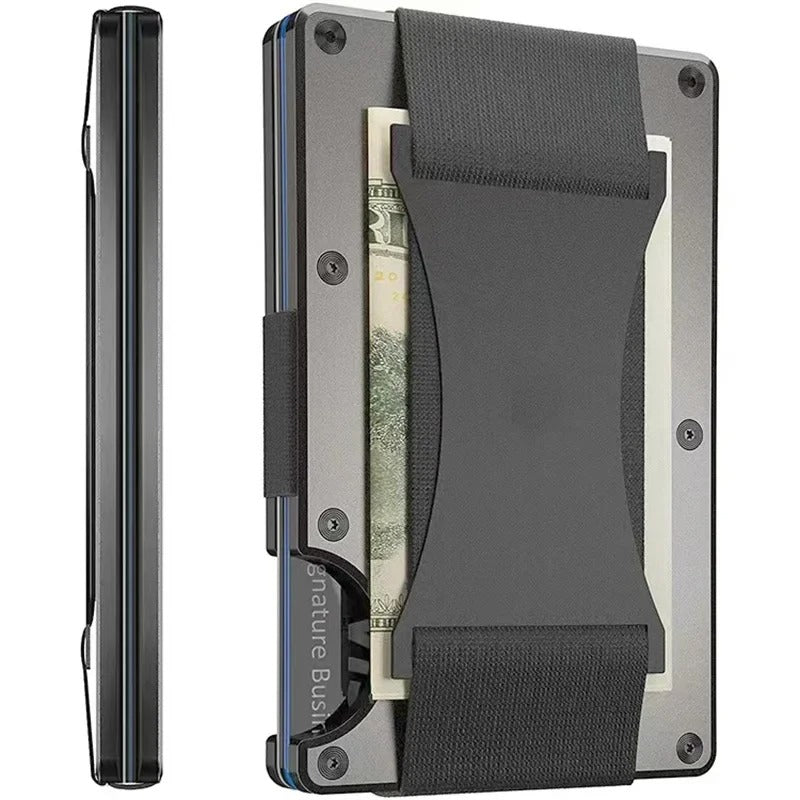 Portacarte in cobalto opaco al titanio – Portafoglio RFID sottile ed elegante, capacità di 12 carte